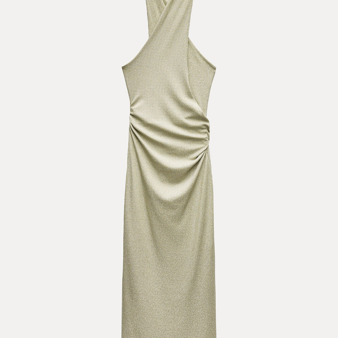 Moudda ZARA - Robe mi-longue maille brillante col licou croisé découpe centrale - Tunisie 2