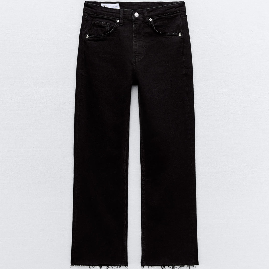 Moudda ZARA - Pantalon évasé court 5 poches taille haute ourlet brut - Tunisie 1