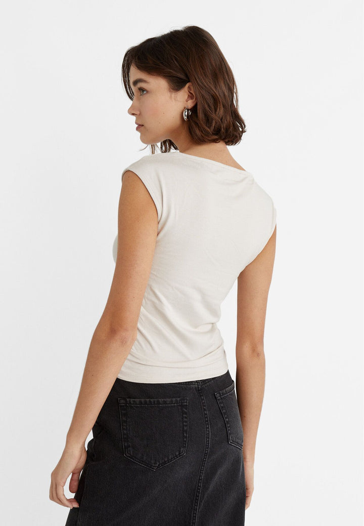 Moudda STRADIVARIUS - T-Shirt en Viscose Mini Manches Encolure Bateau - Tunisie 5
