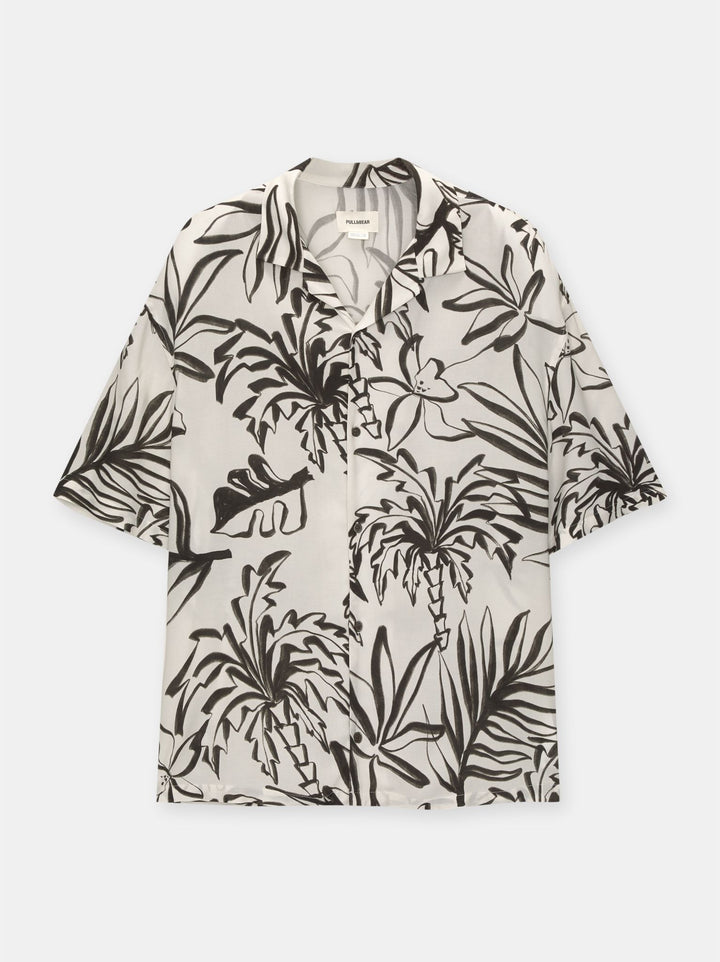 Moudda PULL & BEAR - Chemise Demi-Manches Imprimé Jungla Végétal Écru - Tunisie 4