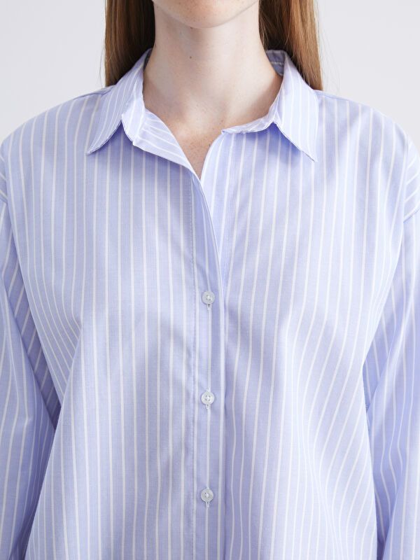 Moudda LC Waikiki - Chemise tissée manches longues Femme Rayures bleues - Tunisie 3