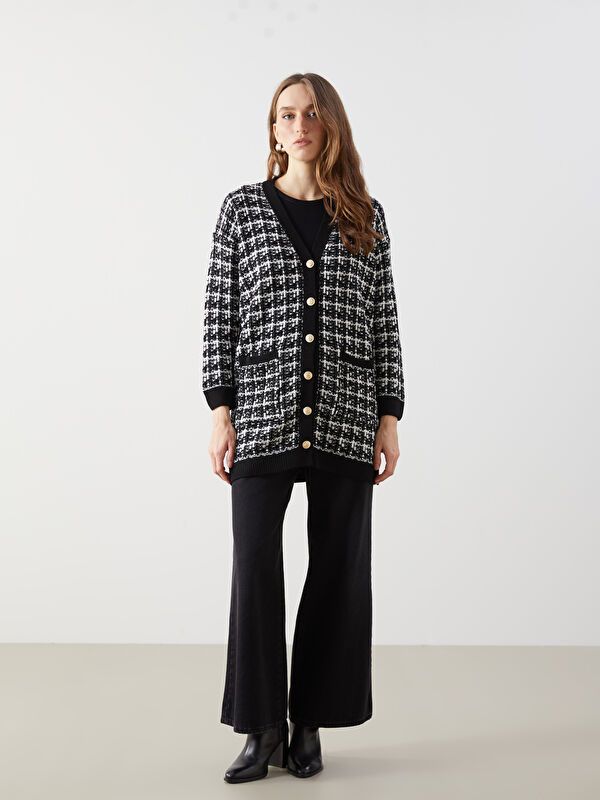 Moudda LC Waikiki - Cardigan tricot moyen Femme Jacquard noir - Tunisie 2
