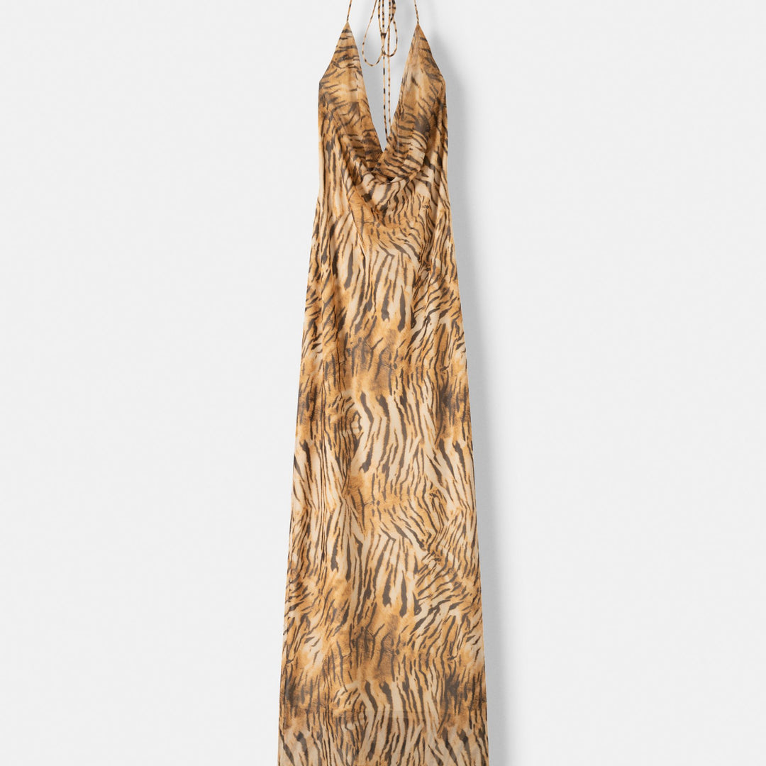 Moudda BERSHKA - Robe longue décolleté drapé, tulle imprimé animal - Tunisie 1