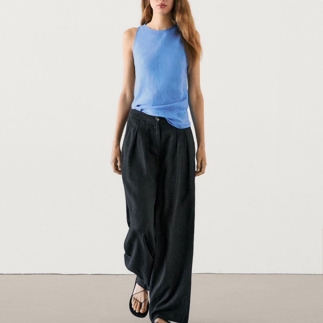 Moudda Massimo Dutti - Pantalon lin taille haute double pli - Tunisie 8