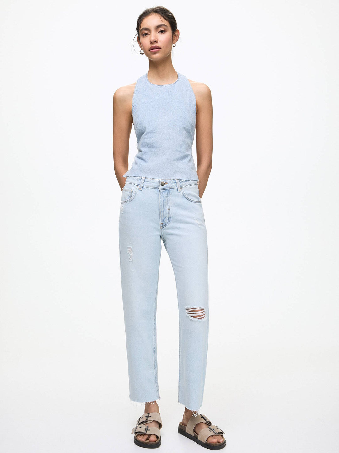 Moudda PULL & BEAR - Pantalon Denim Droit Taille Moyenne Cheville - Tunisie 4