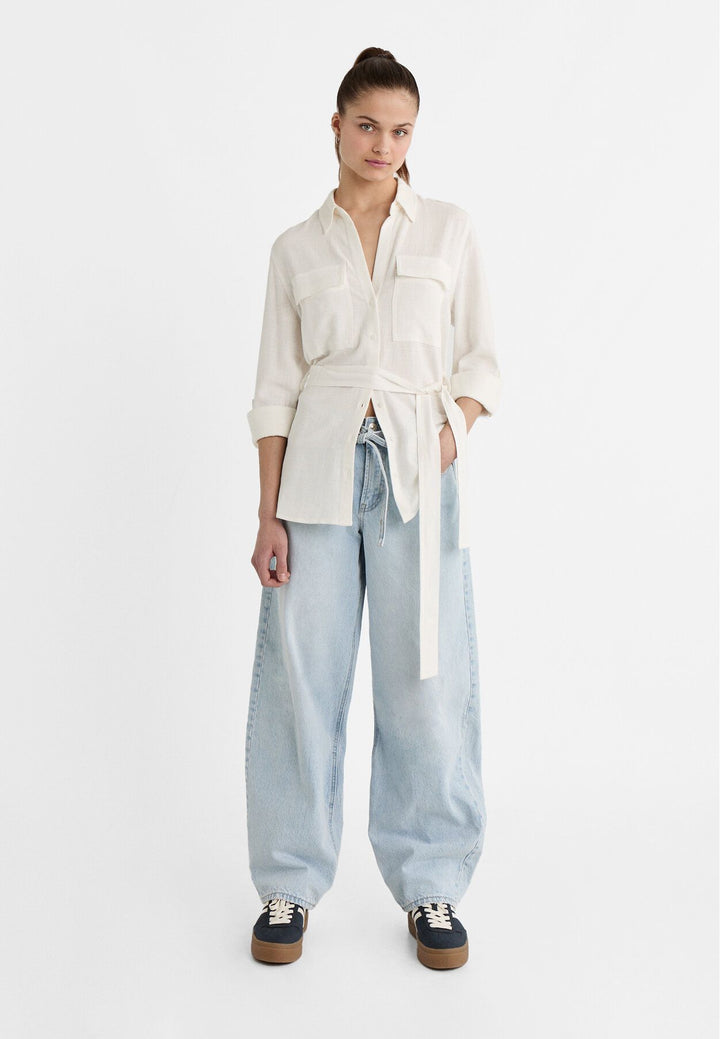 Moudda STRADIVARIUS - Surchemise Rustique avec Ceinture Unie - Tunisie 3