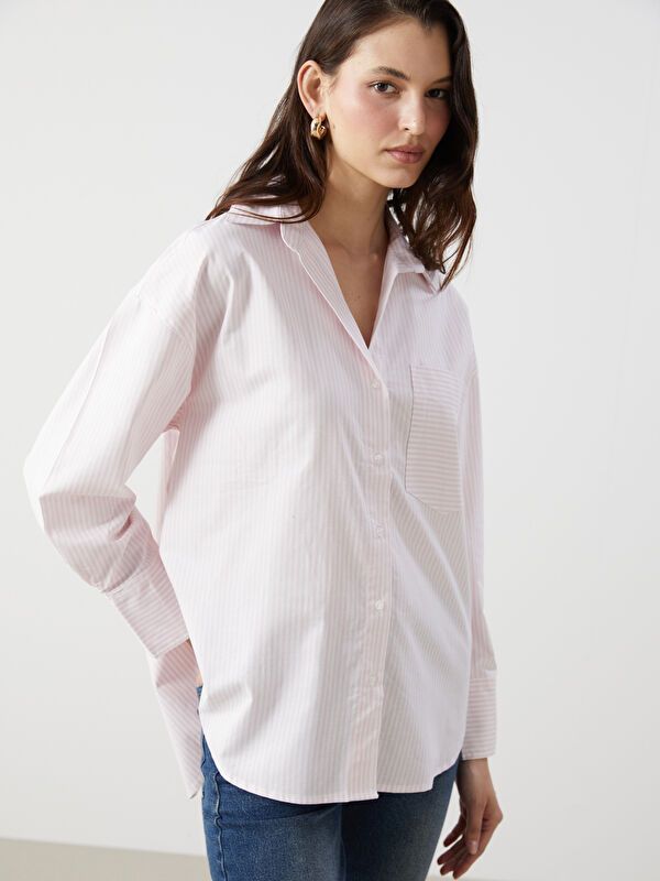 Moudda LC Waikiki - Chemise tissée manches longues Femme Rayures roses - Tunisie 1