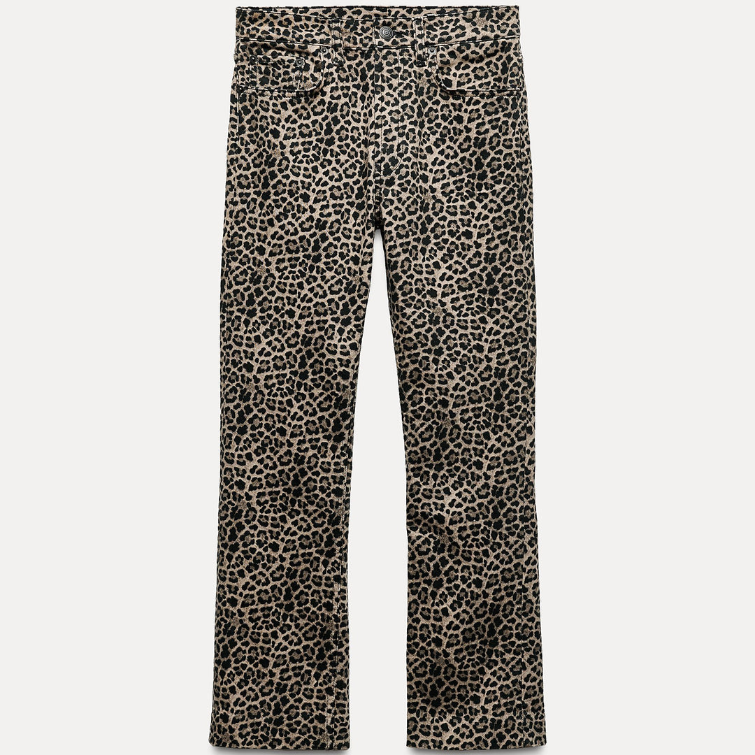 Moudda ZARA - Jean bootcut taille haute court imprimé animalier - Tunisie 1