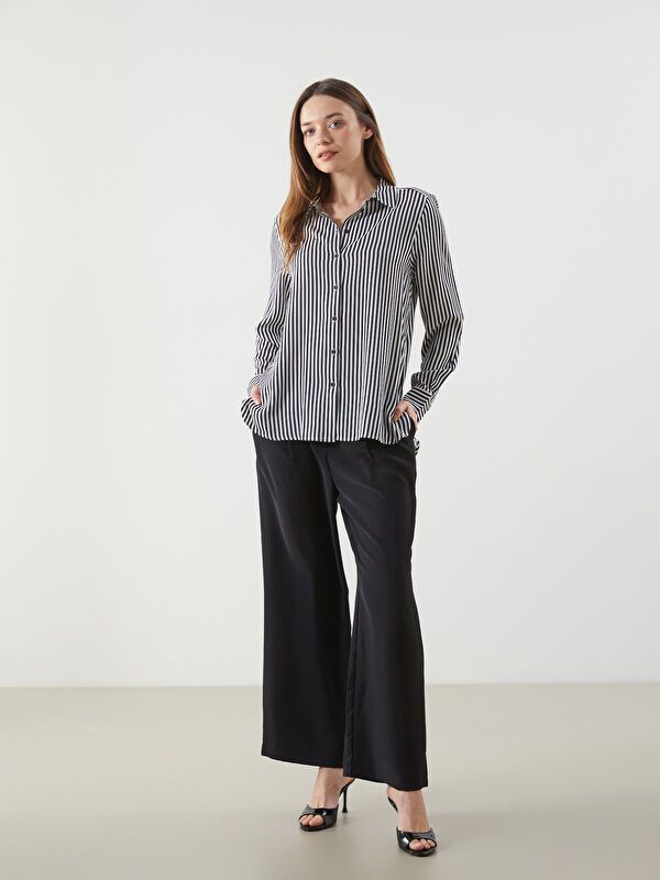 Moudda LC Waikiki - Chemise tissée manches longues Femme Rayures noires - Tunisie 2