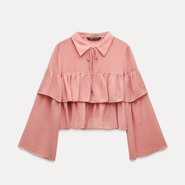 Moudda ZARA - Blouse courte volants encolure chemise manches longues - Tunisie 1