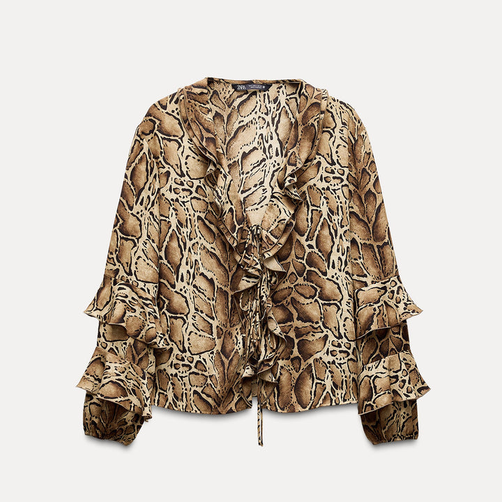 Moudda ZARA - Chemise imprimée animalier volants nœuds encolure - Tunisie 1