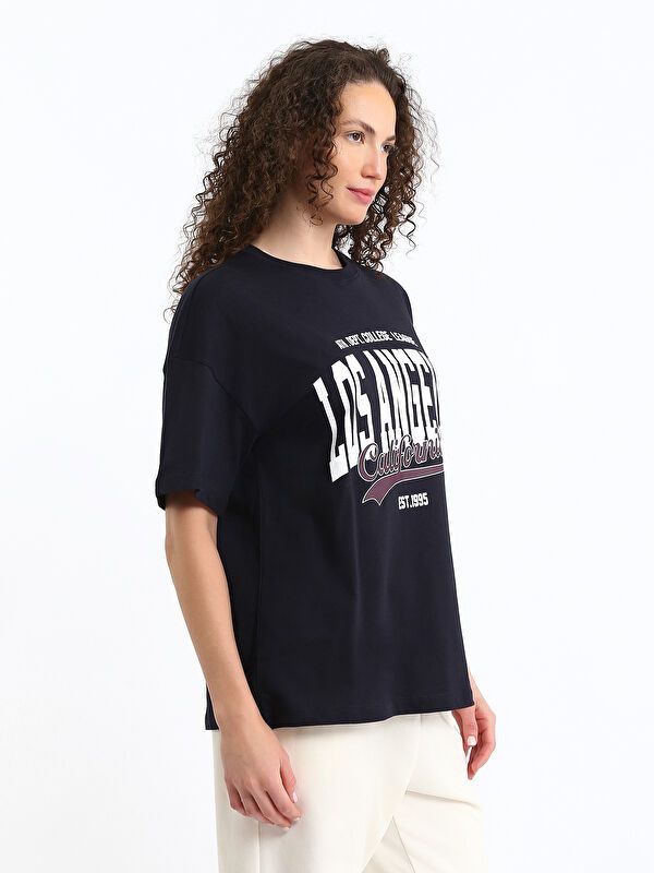 Moudda LC Waikiki - Body imprimé en jersey manches courtes Femme Marine - Tunisie 4