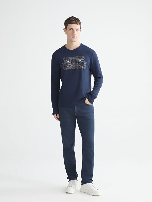 Moudda LC Waikiki - Sweatshirt imprimé basique couleur Nouveau Bleu marine pour hommes - Tunisie 2