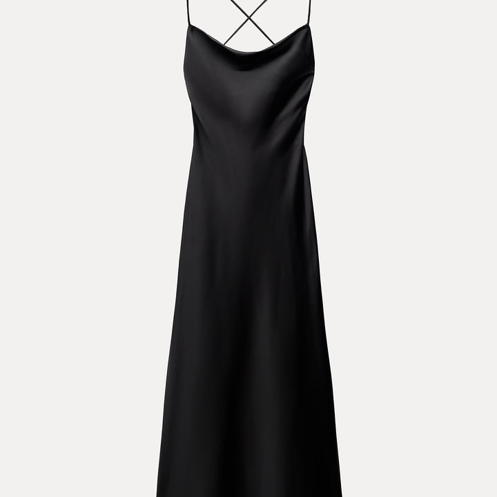 Moudda ZARA - Robe mi-longue satinée bustier, drapée, liens - Tunisie 2