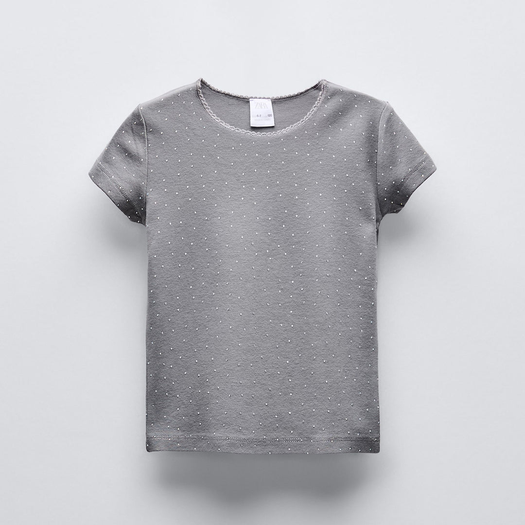 Moudda ZARA - T-shirt imprimé intégral, brillants et dentelle - Tunisie 2