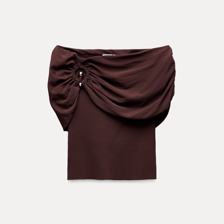 Moudda ZARA - Marron – top épaules dénudées détail métallique - Tunisie 2