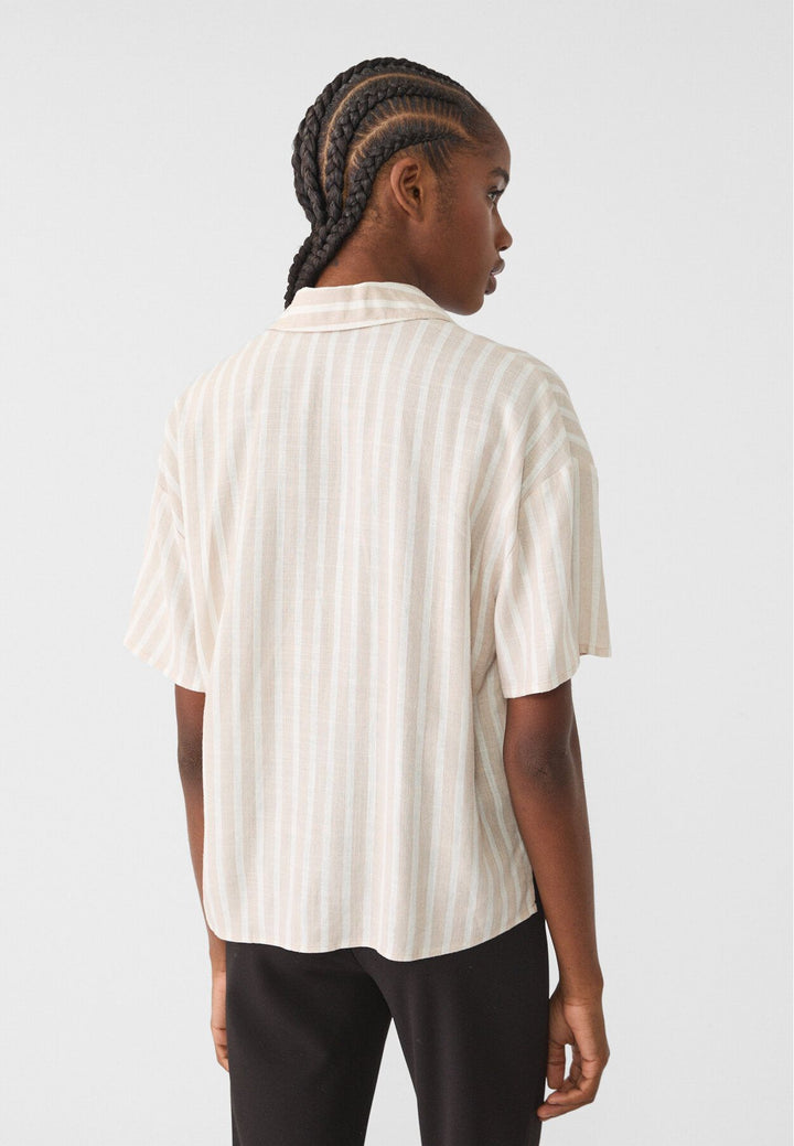 Moudda STRADIVARIUS - Chemise Rustique Manche Courte à Rayures avec Poche - Tunisie 5