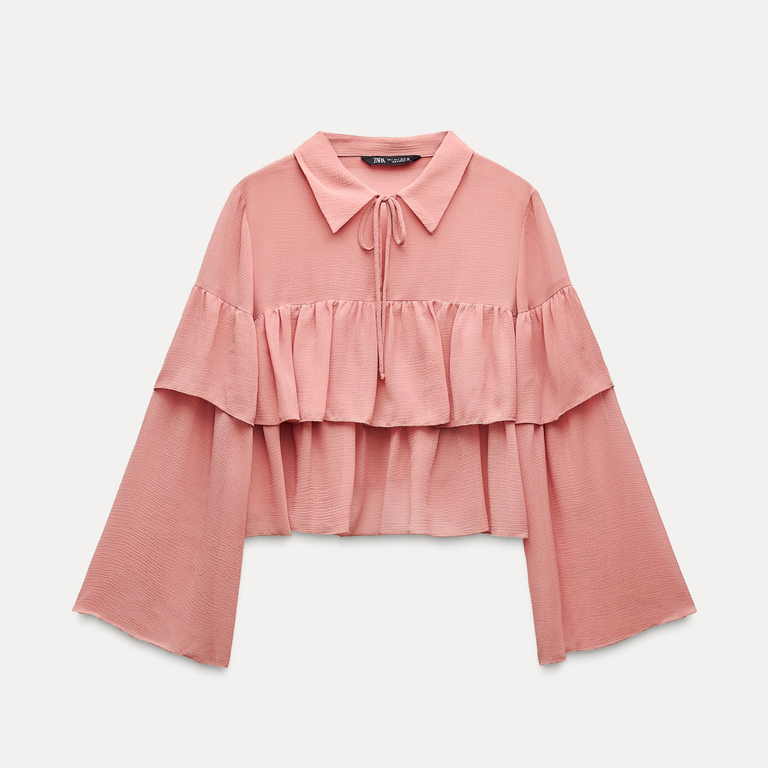 Moudda ZARA - Blouse courte volants encolure chemise manches longues - Tunisie 2