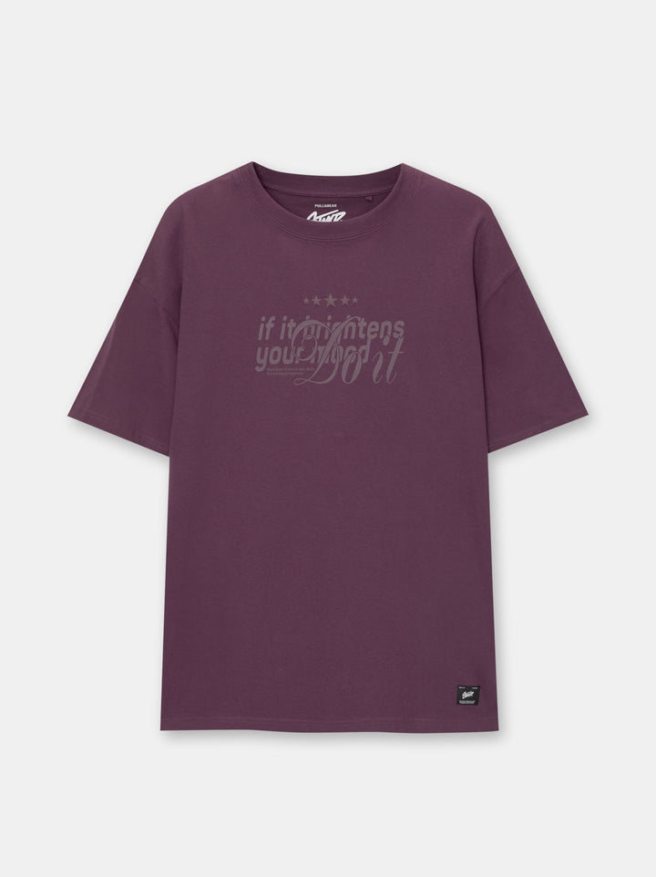 Moudda PULL & BEAR - T-Shirt Demi-Manches Text To Text Bordeaux Puff Print - Tunisie 1
