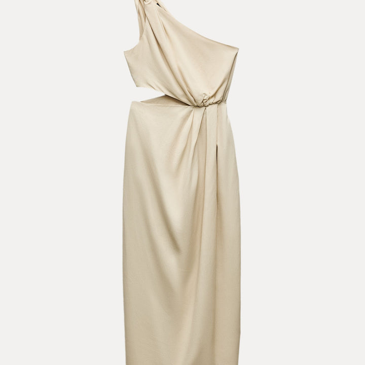 Moudda ZARA - Robe mi-longue lin/viscose asymétrique pièce dorée - Tunisie 1