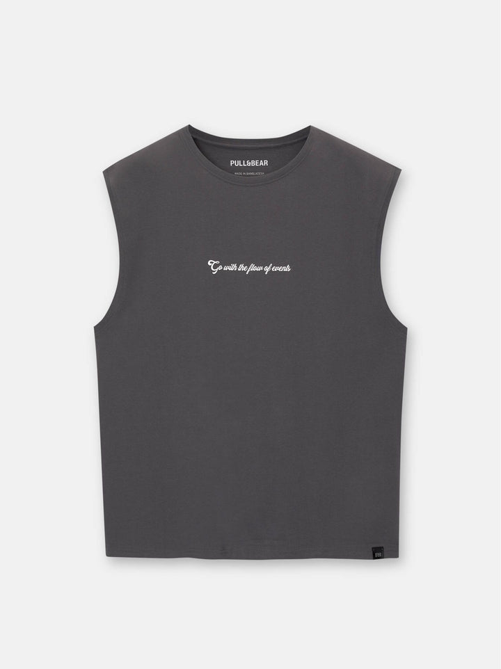 Moudda PULL & BEAR - T-Shirt Bretelles Larges Texte Poitrine - Tunisie 2