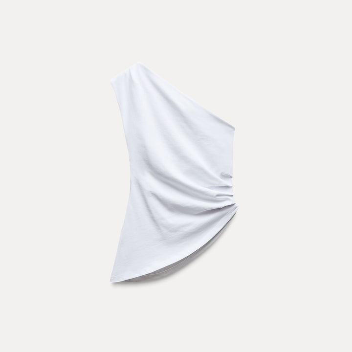 Moudda ZARA - T-shirt Blanc Asymétrique à Plis - Tunisie 1