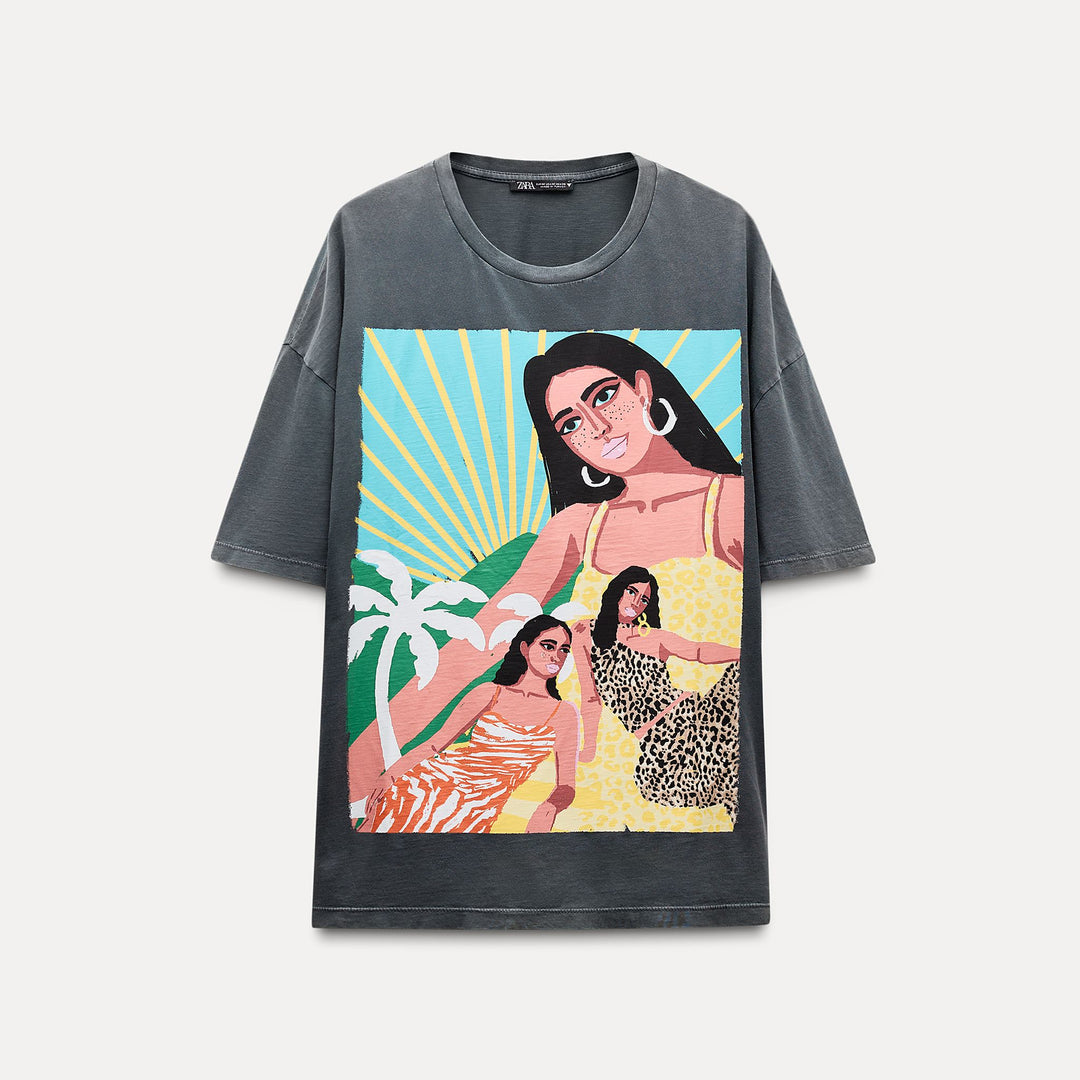 Moudda ZARA - T-shirt lavé imprimé fille - Tunisie 1