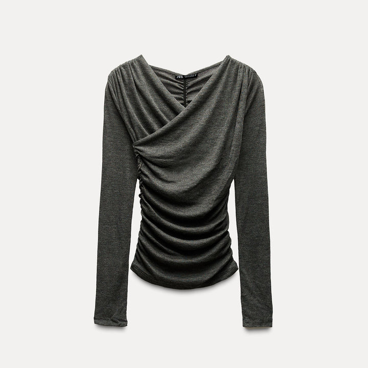Moudda ZARA - T-shirt croisé froncé, matière douce - Tunisie 1