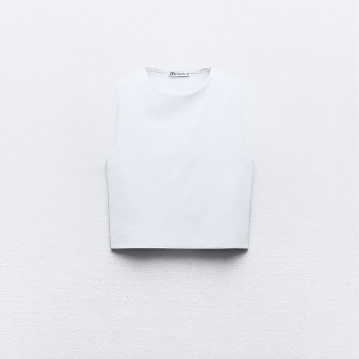 Moudda ZARA - T-shirt coton élasthanne, col rond, court, manches courtes - Tunisie 1