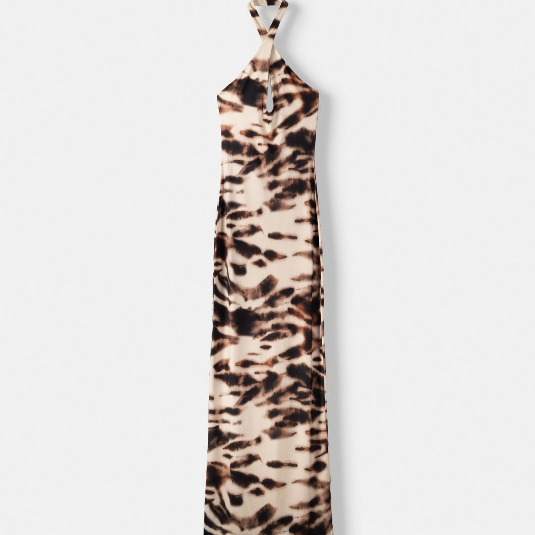Moudda BERSHKA - Beige – robe longue décolleté croisé polyamide - Tunisie 1