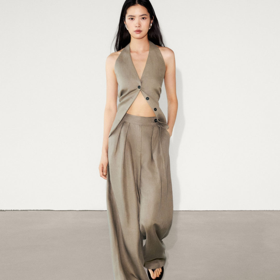 Moudda Massimo Dutti - Pantalon large plissé, pinces à l’arrière - Tunisie 1
