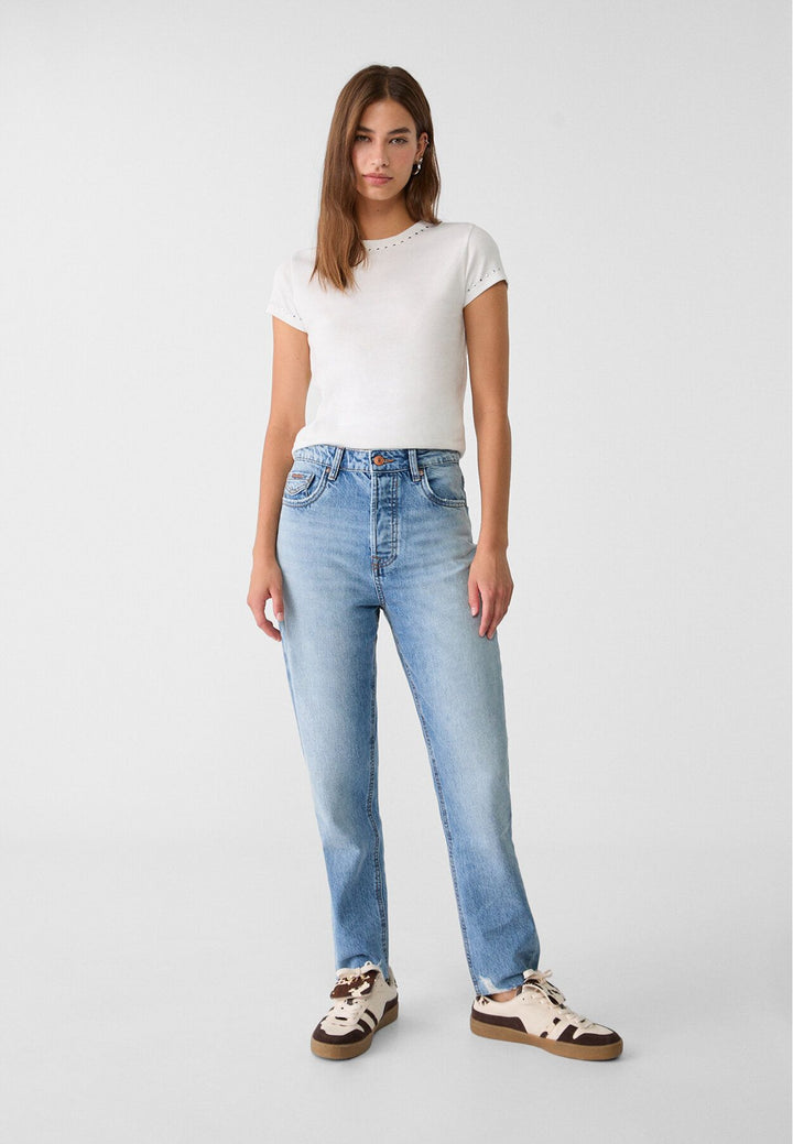 Moudda STRADIVARIUS - T-Shirt Regular M/C Col Rond Fitted avec Détail Clous - Tunisie 3