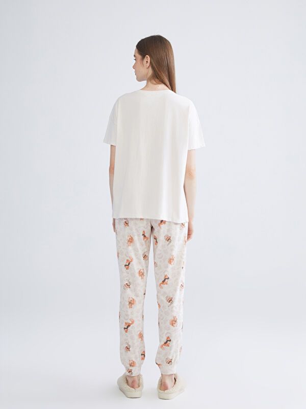 Moudda LC Waikiki - Pyjama jersey manches courtes Femme Crème imprimée - Tunisie 4