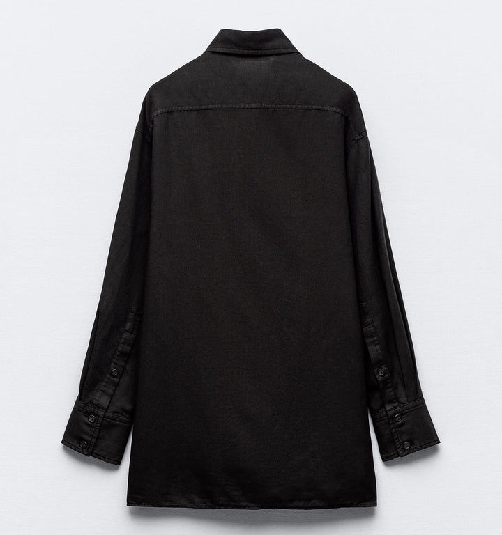 Moudda ZARA - Chemise oversize en lin, manches longues, boutons latéraux - Tunisie 2