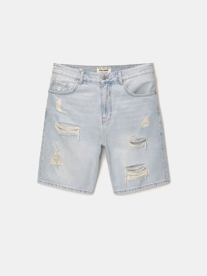 Moudda PULL & BEAR - Bermuda Denim Straight Déchiré TK AK - Tunisie 4