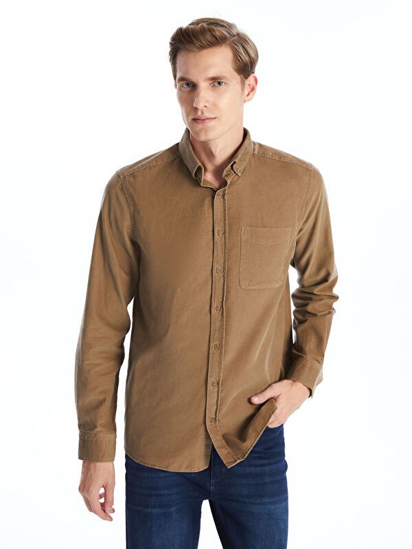 Moudda LC Waikiki - Chemise tissée manches longues Homme Chameau - Tunisie 1