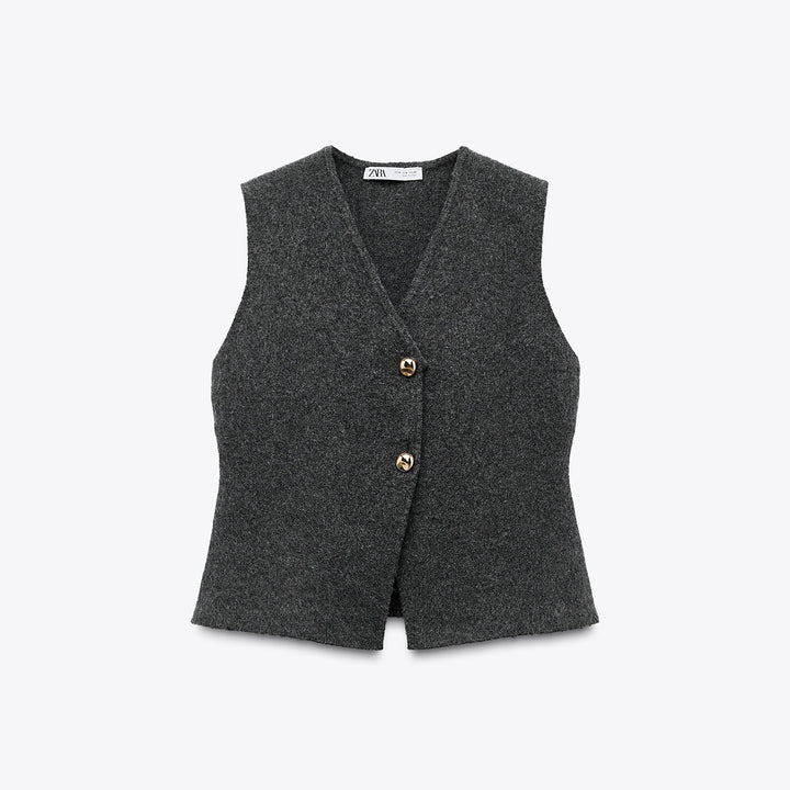 Moudda ZARA - Gilet asymétrique bouton doré, matière chaude - Tunisie 1
