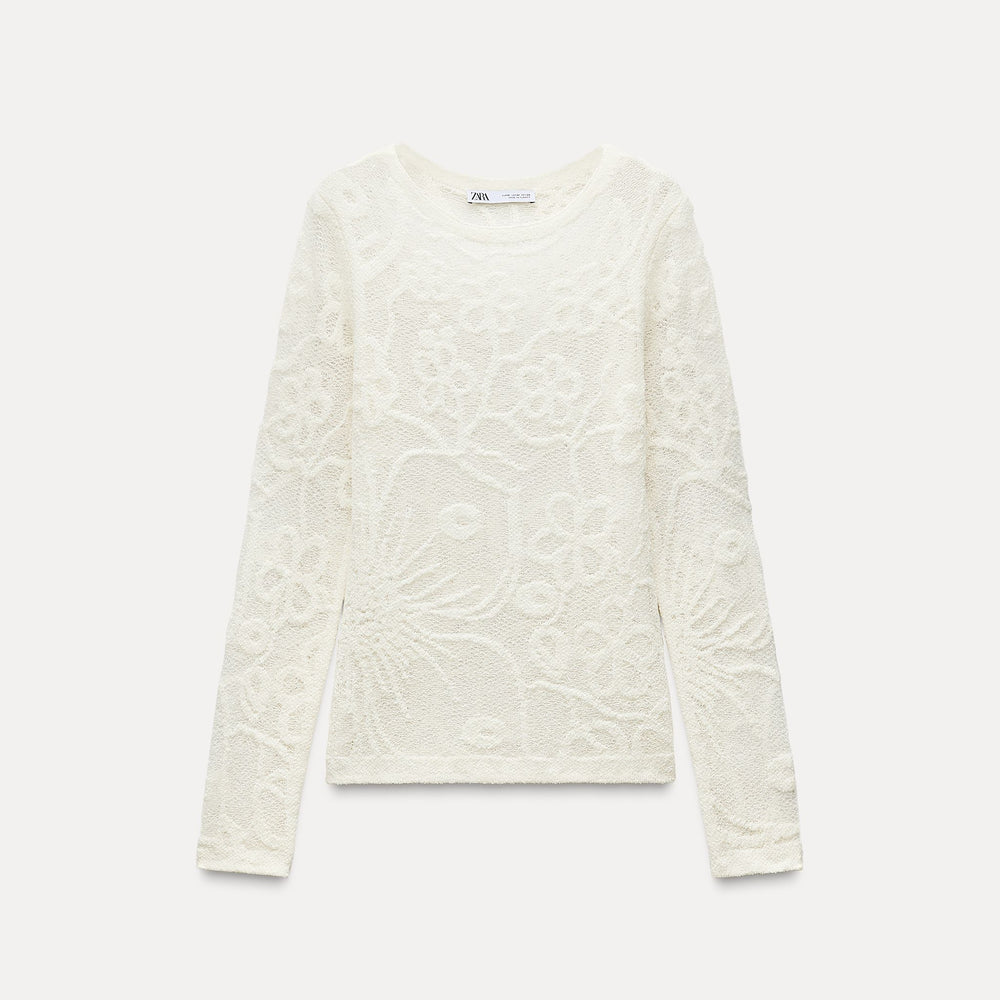 Moudda ZARA - Top manches longues col droit texture fleurs - Tunisie 2