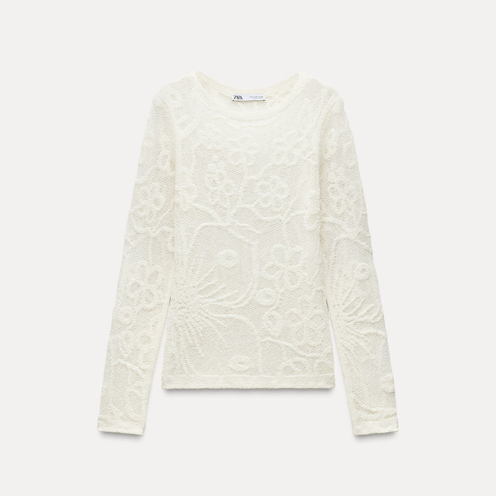 Moudda ZARA - Top manches longues col droit texture fleurs - Tunisie 2