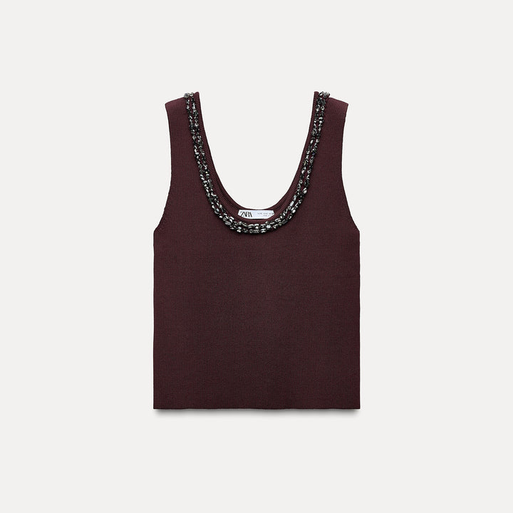 Moudda ZARA - Top décolleté brodé orné de bijoux - Tunisie 1