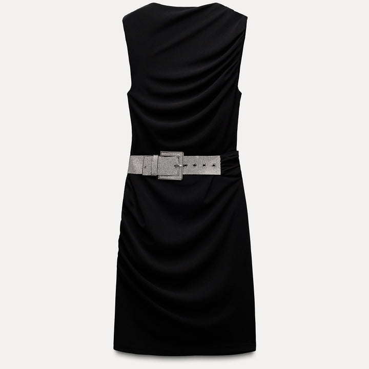 Moudda ZARA - Robe courte maille manches courtes drapée ceinture brillante - Tunisie 1