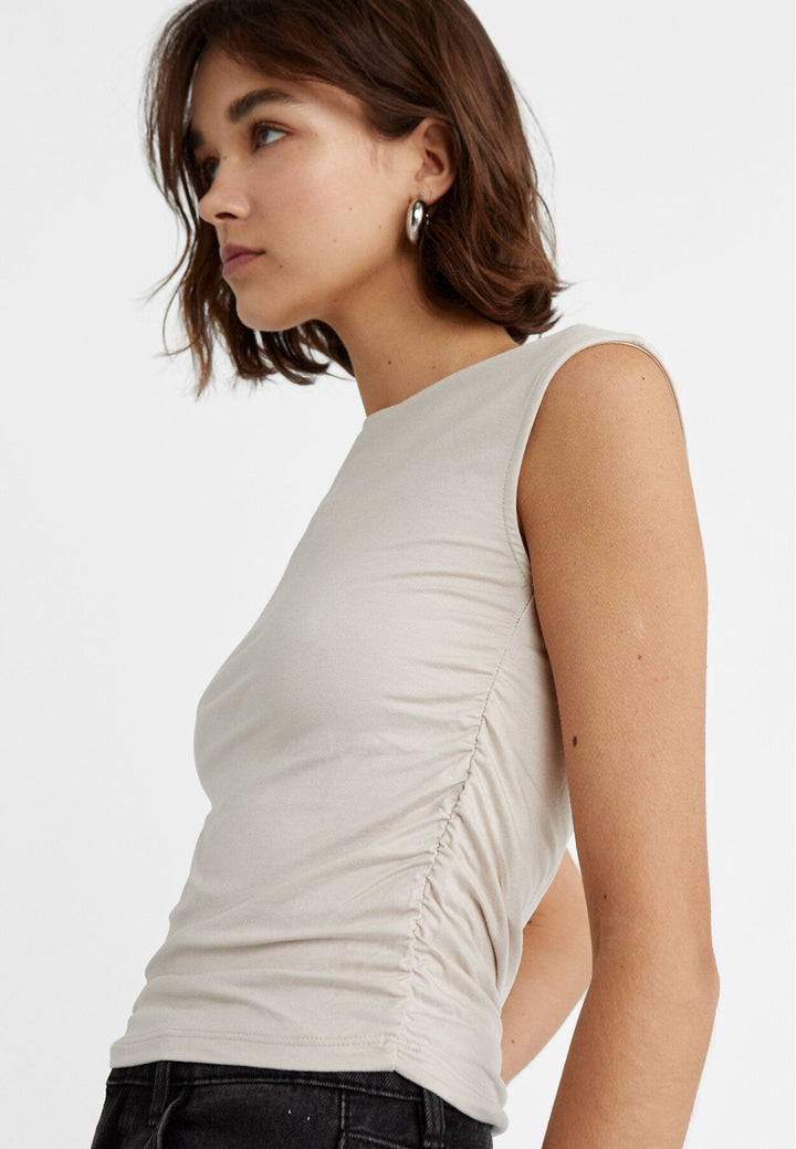 Moudda STRADIVARIUS - T-Shirt en Viscose Mini Manches Encolure Bateau - Tunisie 4