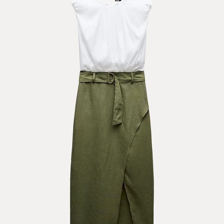 Moudda ZARA - Robe mi-longue tissu combiné haut avec jupe lin/viscose - Tunisie 1