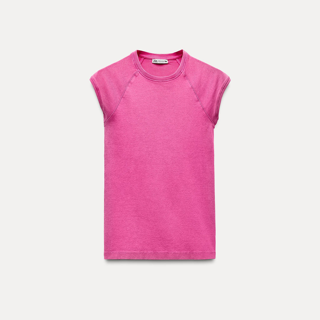 Moudda ZARA - T-shirt Coton Lavé Manches Courtes Raglan - Tunisie 1