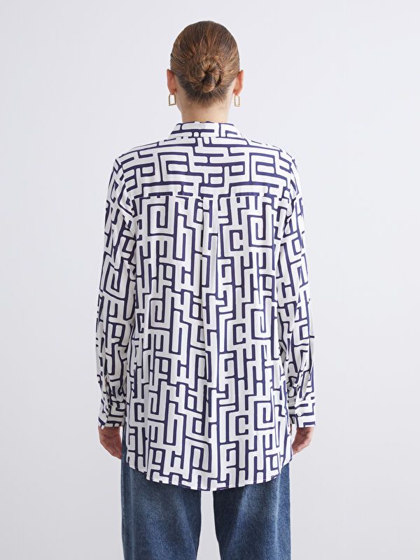 Moudda LC Waikiki - Chemise tissée imprimée manches longues Femme Imprimé marine - Tunisie 4