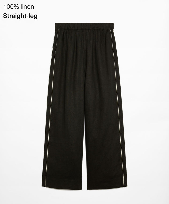 Moudda Oysho - Pantalon 100% Lin avec Passepoil Taille Moyenne - Tunisie 1