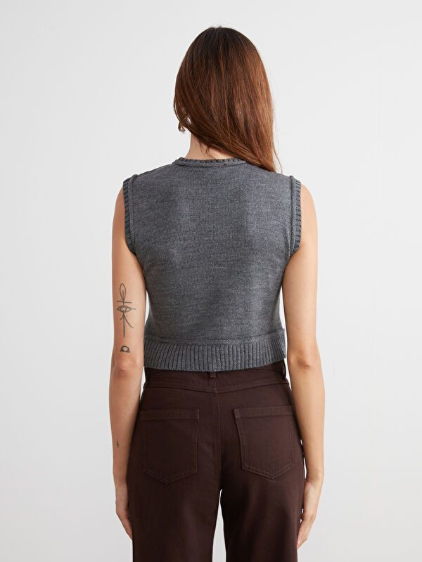 Moudda LC Waikiki - Pull tricot sans manches Femme Gris foncé - Tunisie 4