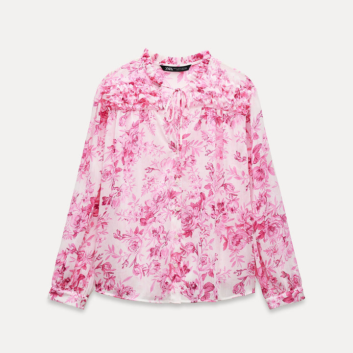 Moudda ZARA - Set blouse imprimée manches longues détail petits volants canezou - Tunisie 2