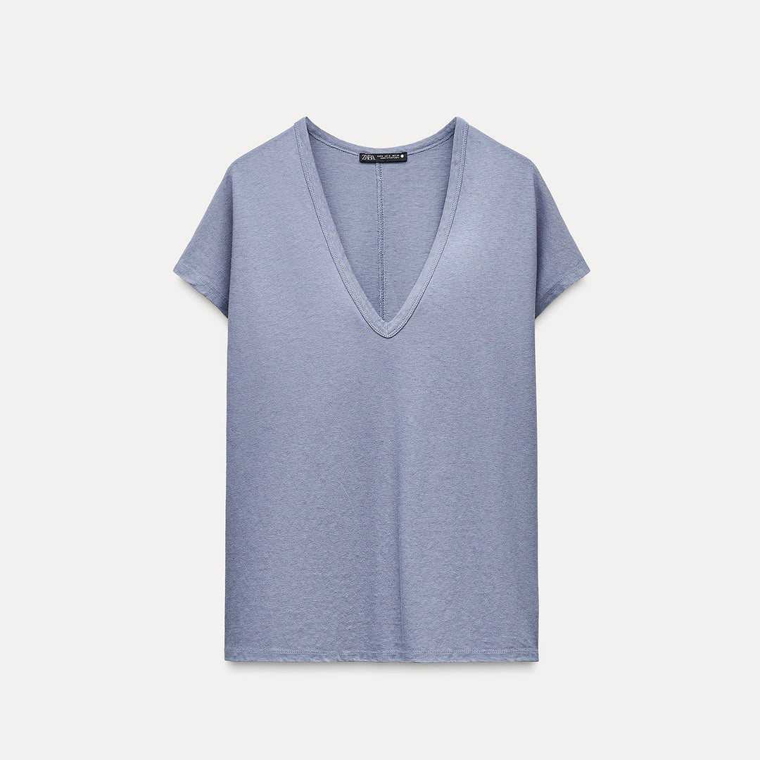 Moudda ZARA - T-shirt Col V Coton et Lin - Tunisie 1
