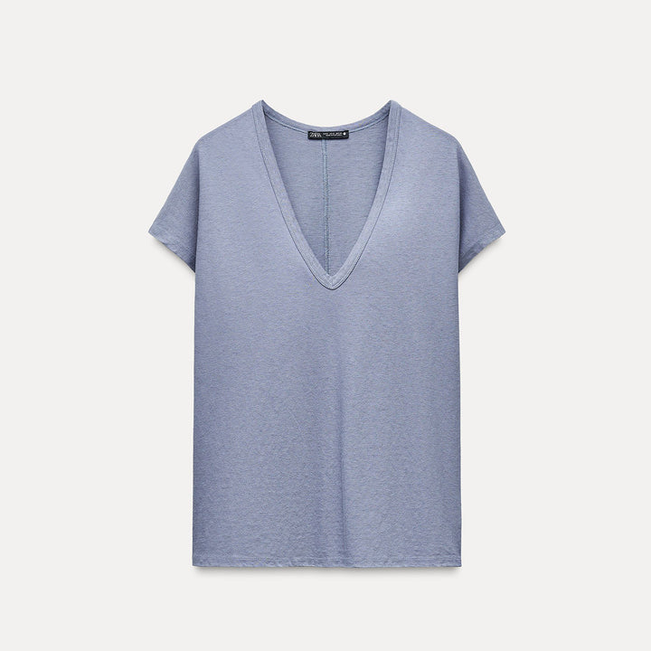Moudda ZARA - T-shirt Col V Coton et Lin - Tunisie 1
